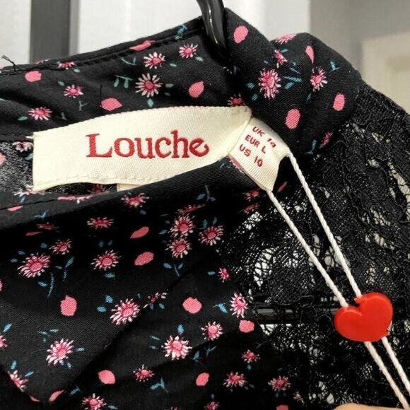 Louche Black Floral Print Collared Short Sleeves Mini Dress Women's Size 10 NWT - Picture 3 of 5